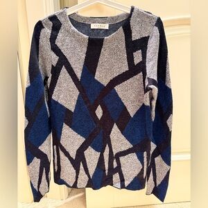 Sandro Blue & Gray Geometric wool Crewneck Sweater BRAND NEW